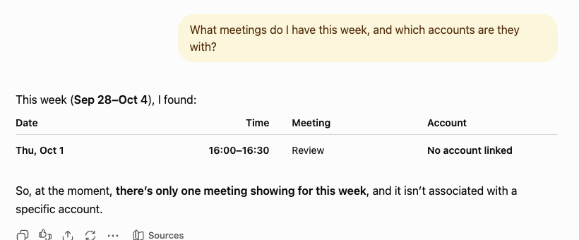 ChatGPT answering from PromptLab with this week's meetings