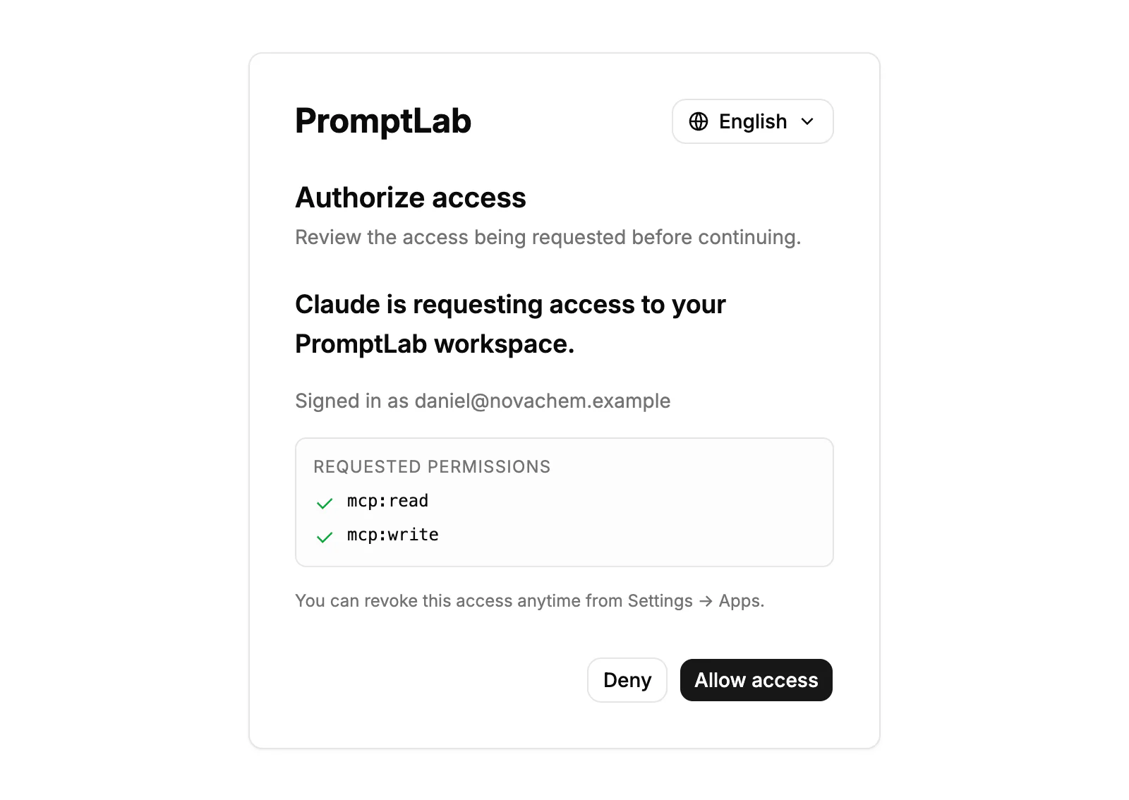 Allowing an AI assistant to access PromptLab