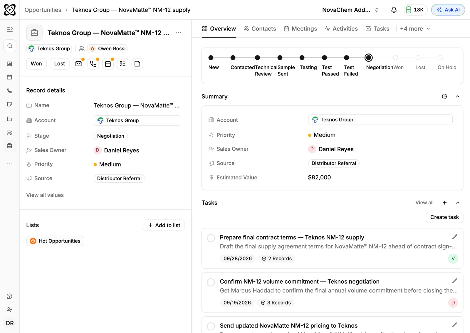 An opportunity in PromptLab filled in from captured emails and meetings