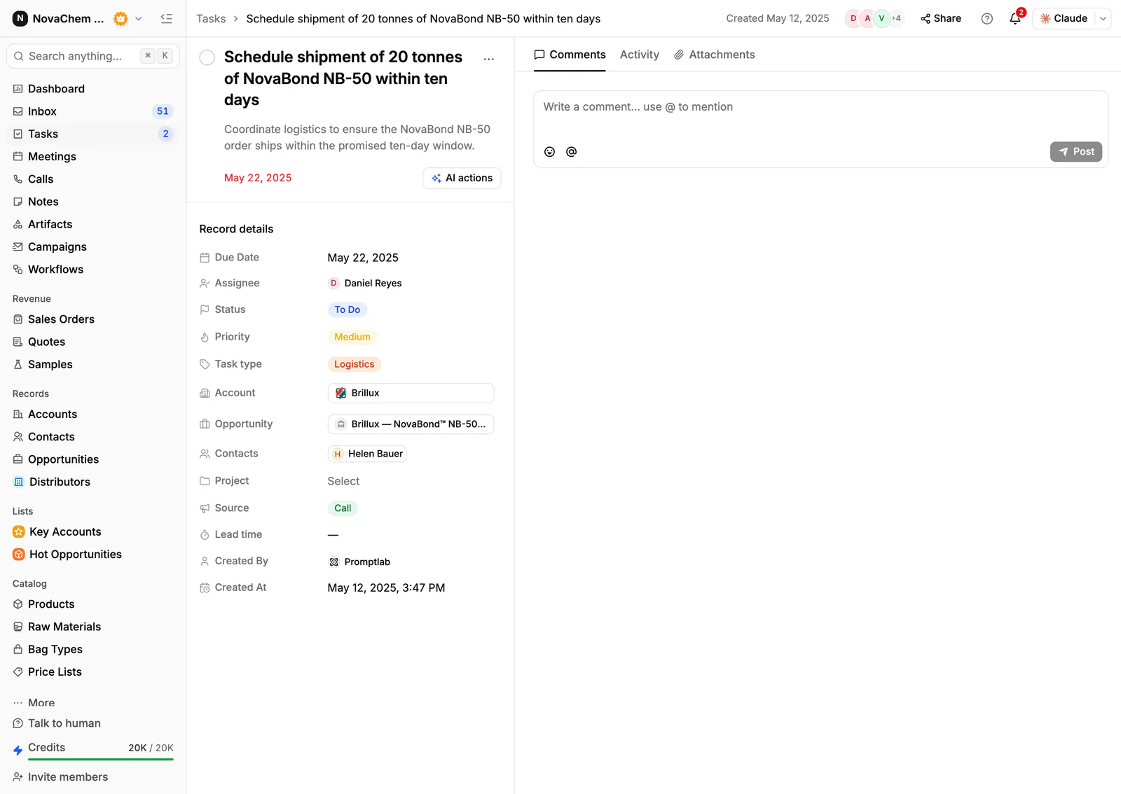 A task in PromptLab with its context