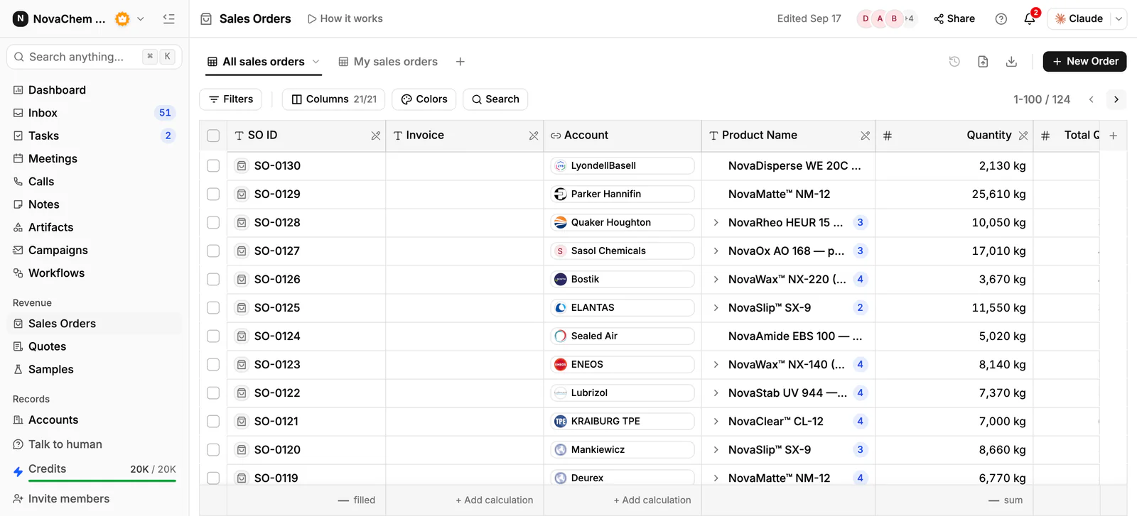 Sales orders in PromptLab