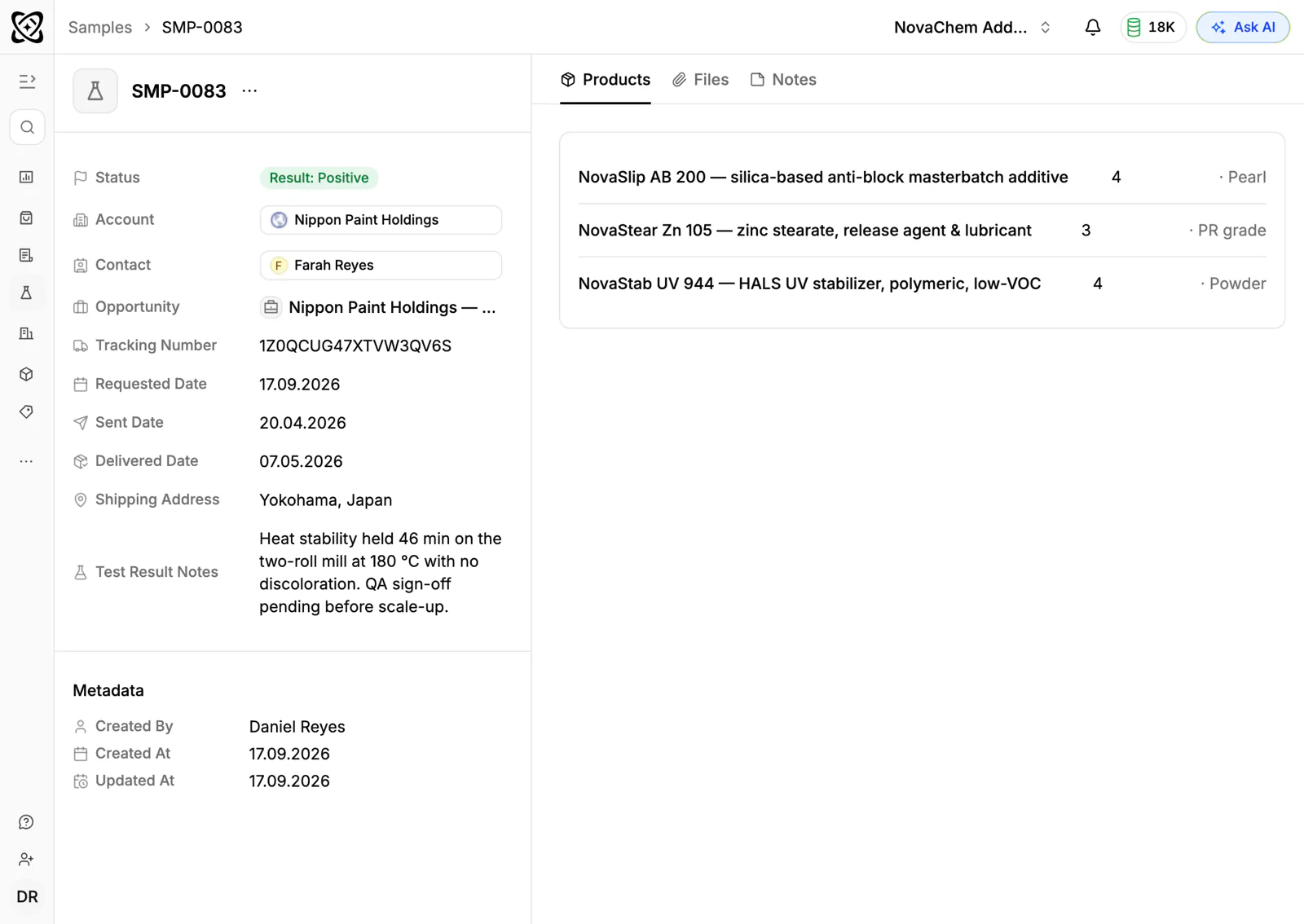 A sample request in PromptLab with its status and feedback